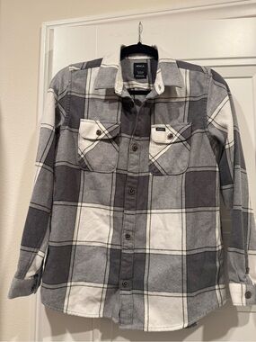 RVCA Boys Black and White Plaid Button-Down Shirt